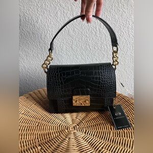 NWT A. Bellucci black Croc-Embossed Women's Handbag with shoulder strap